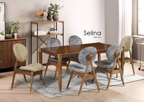 میز و صندلی ناهارخوری مدل سلنا ۶ نفره ساختهشده از چوب راش سوپر گرجستان با طراحی مینیمال