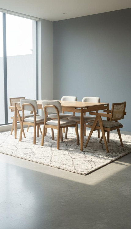 میز و صندلی مینیمال مدل ترکیبی شوکا -ماهور 6نفره از چوب راش گرجستان